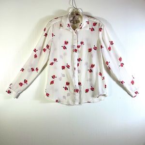 LOFT women’s blouse size XS long sleeve buttons down shirts Ivory floral blouse